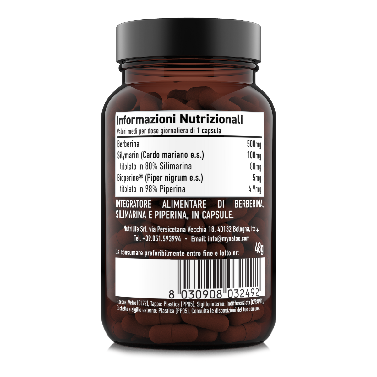 Tabella nutrizionale Berberine Complex Natoo con berberina, silimarina e BioPerine®
