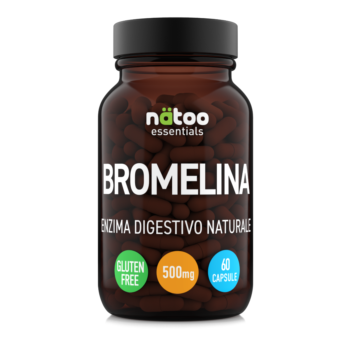 Bromelina Nätoo Essentials 500 mg 2500 GDU/g, 60 capsule, barattolo fronte