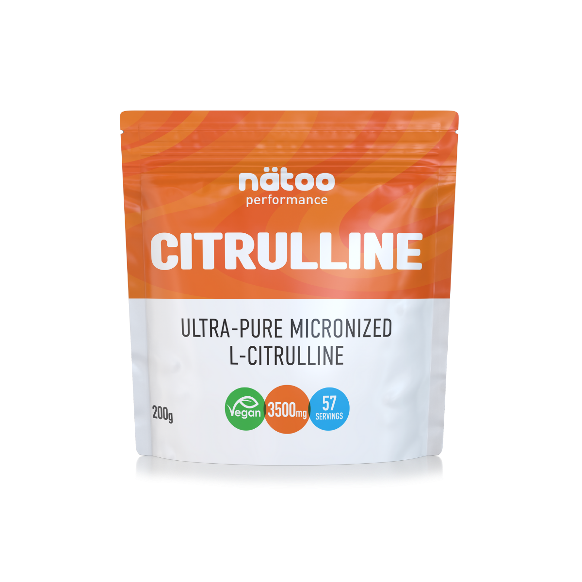 Citrullina in polvere MyNatoo formato 200 g, busta fronte, integratore sportivo in polvere pura