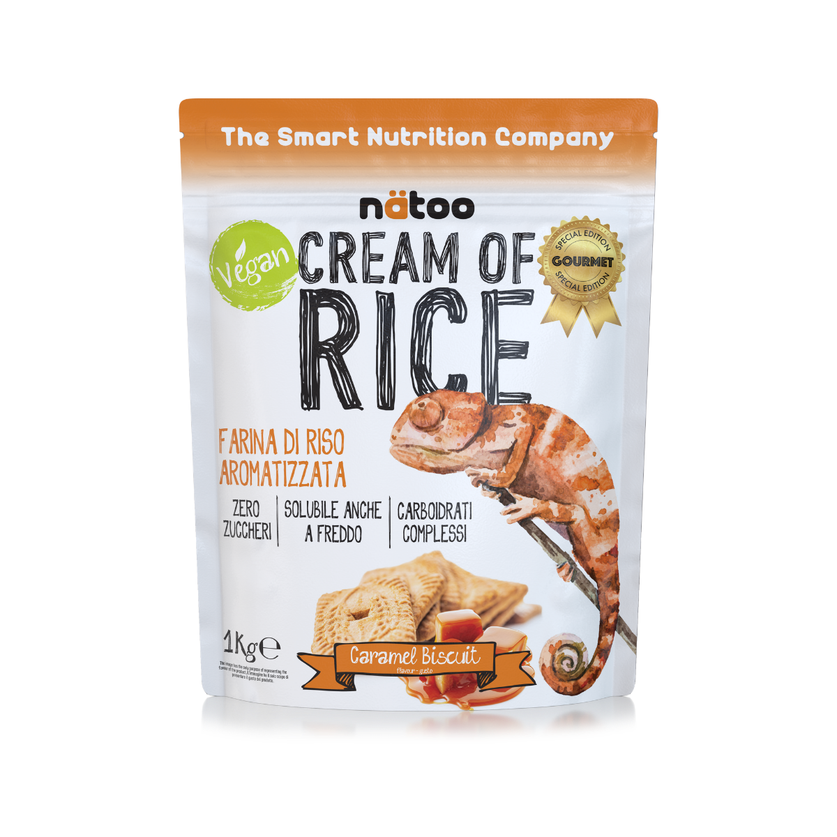Crema di riso aromatizzata Caramel Biscuit Natoo 1kg farina di riso istantanea per colazione e palestra
