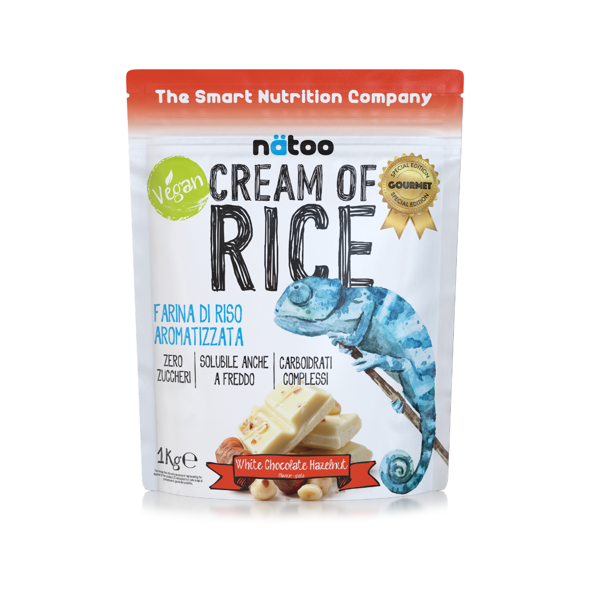 Crema di riso aromatizzata White Chocolate Hazelnut Natoo 1kg carboidrati per pre e post workout