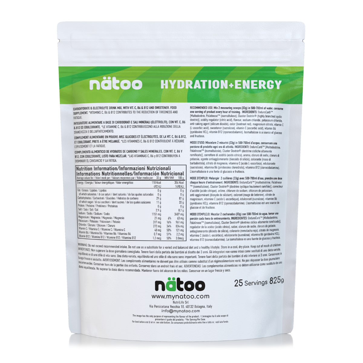 Etichetta valori nutrizionali di Hydra Lemon Lime 825 g