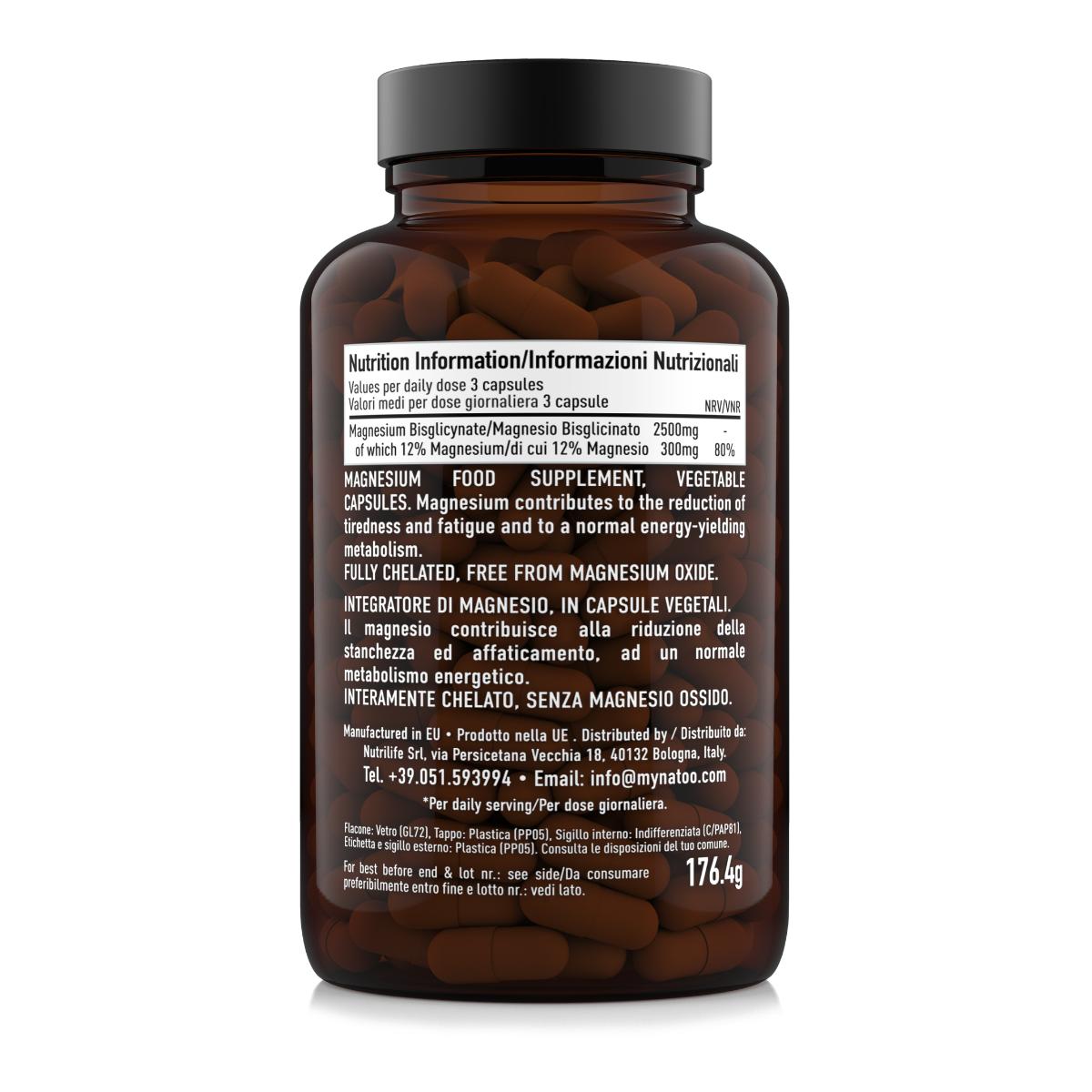 Tabella nutrizionale Magnesio Bisglicinato Nätoo 180 capsule — 300mg di magnesio per dose