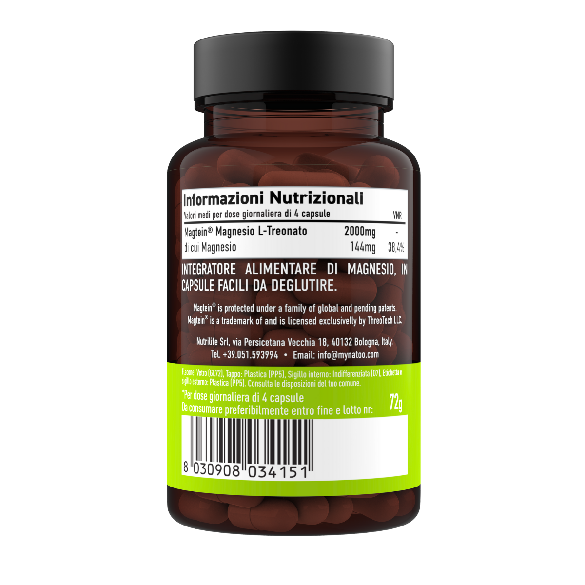 Magnesio Treonato Magtein® Natoo in capsule – tabella nutrizionale e contenuto di magnesio