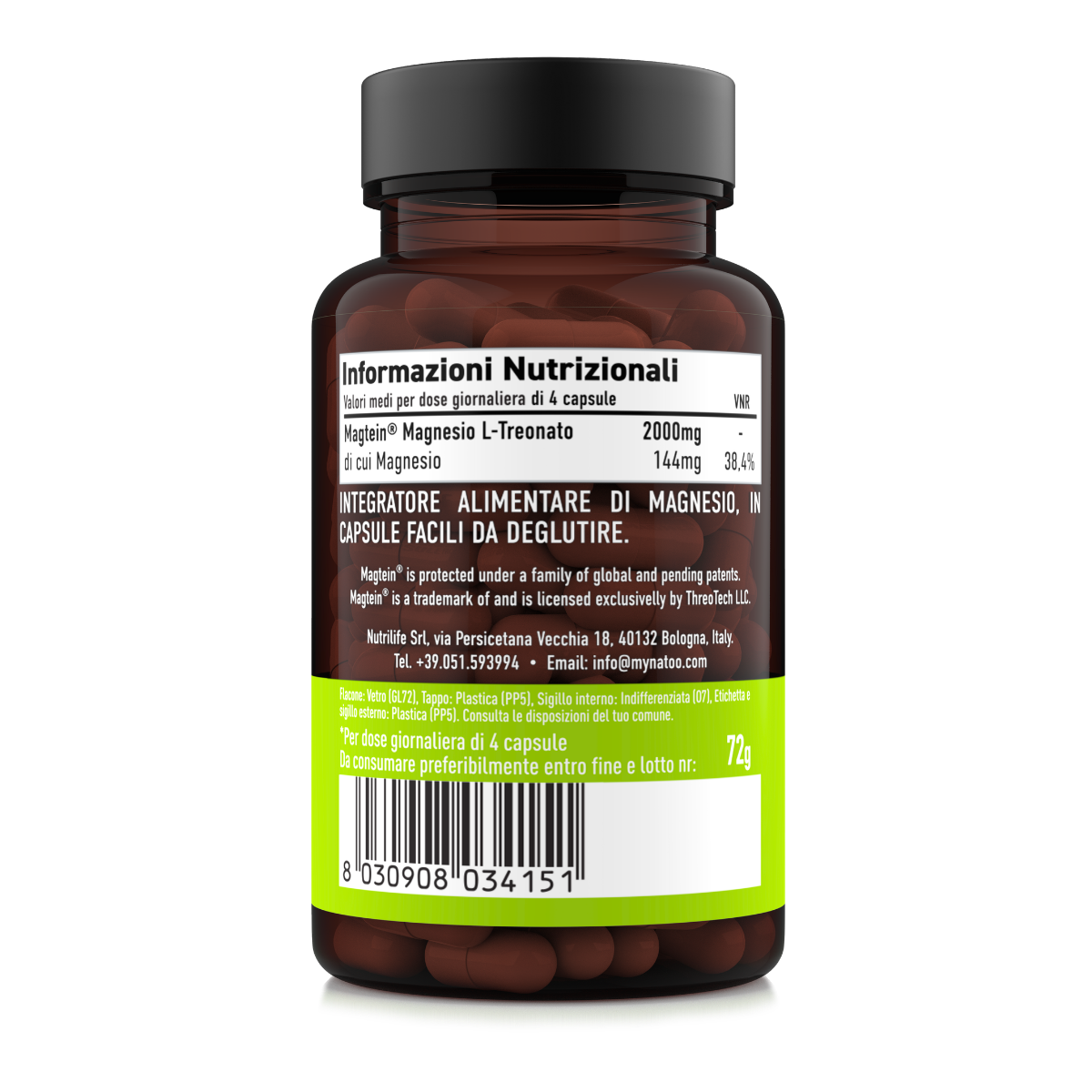 Magnesio Treonato Magtein® Natoo in capsule – tabella nutrizionale e contenuto di magnesio