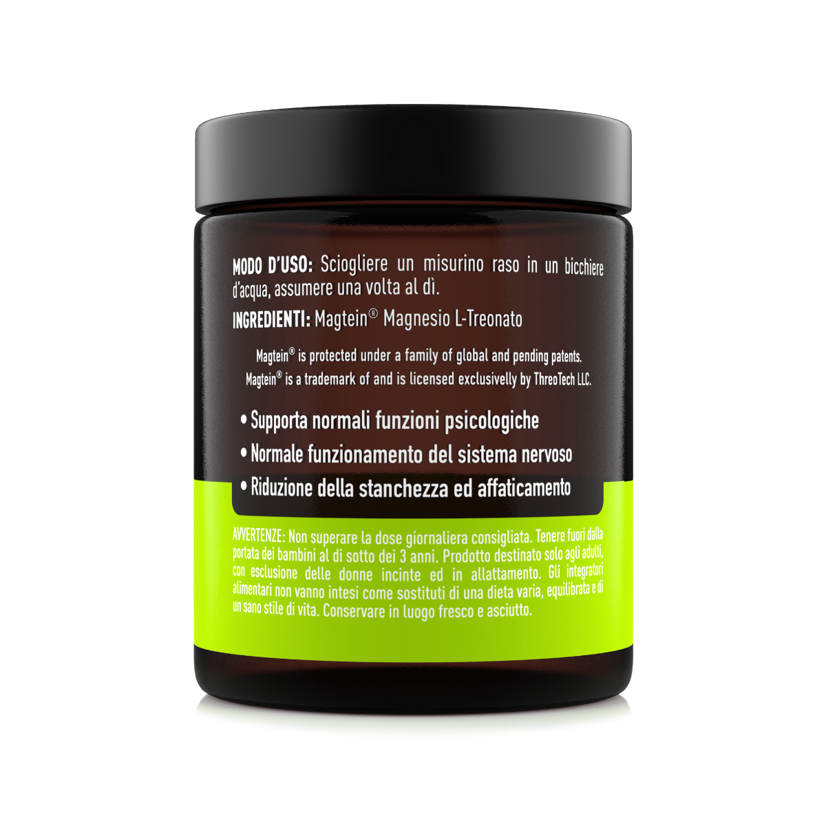 Ingredienti e istruzioni d’uso Magnesio Treonato in polvere Nätoo - integratore per concentrazione e relax