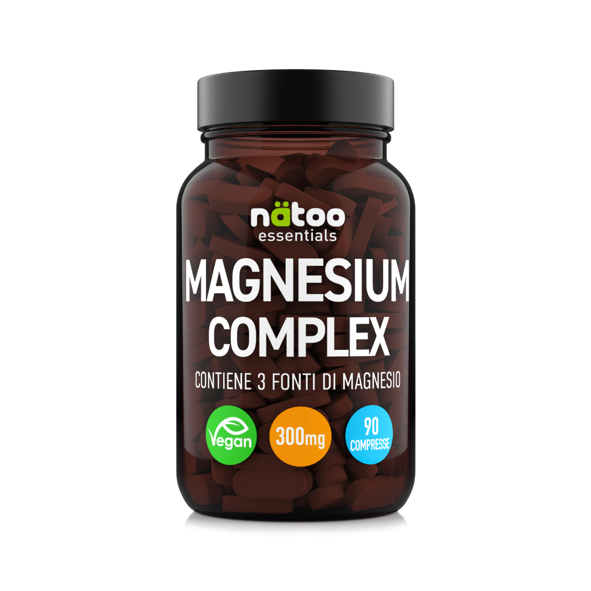 Magnesium Complex Nätoo 90 compresse, magnesio da 3 fonti 300 mg, vegan