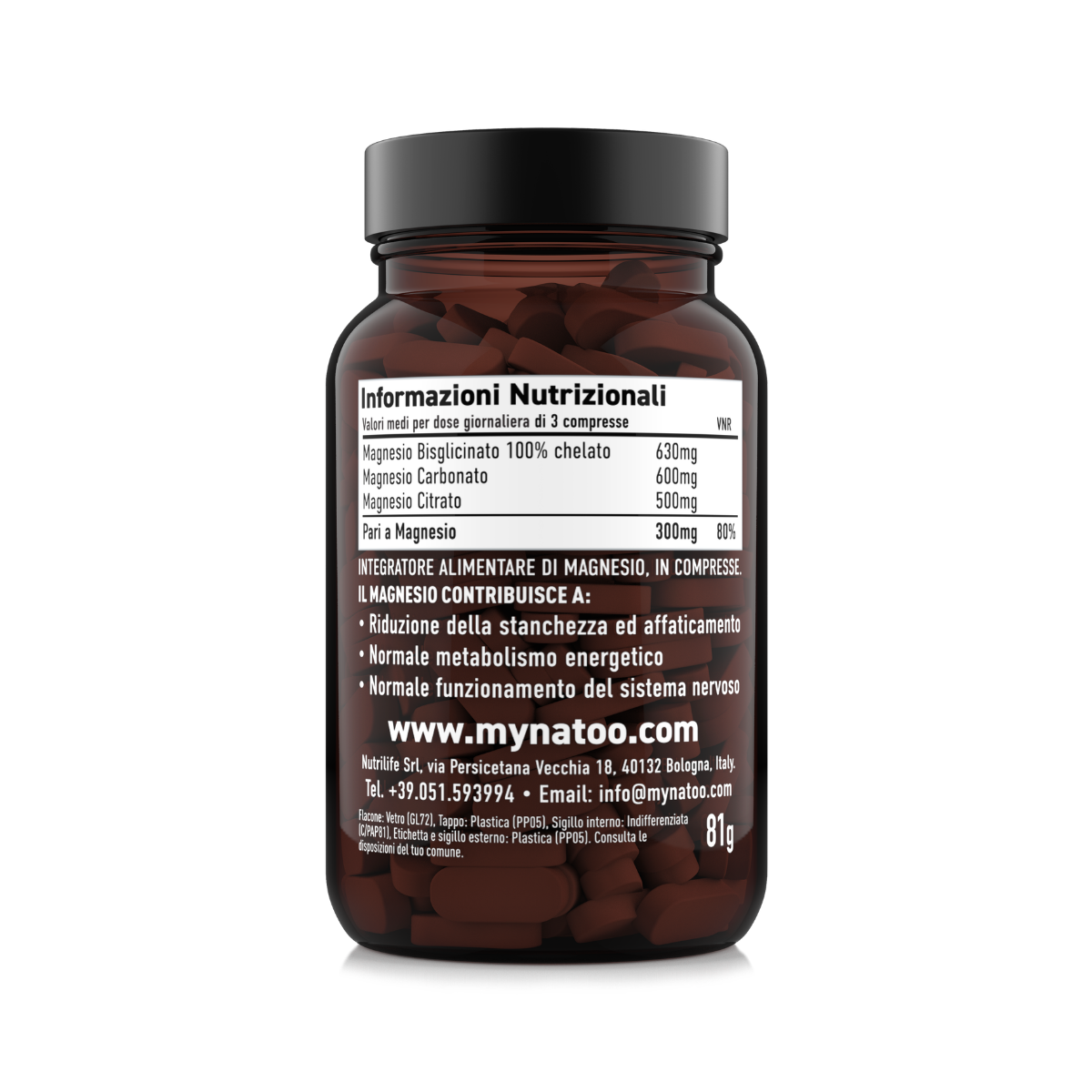 Tabella nutrizionale Magnesium Complex: bisglicinato, carbonato e citrato di magnesio, 300 mg per dose