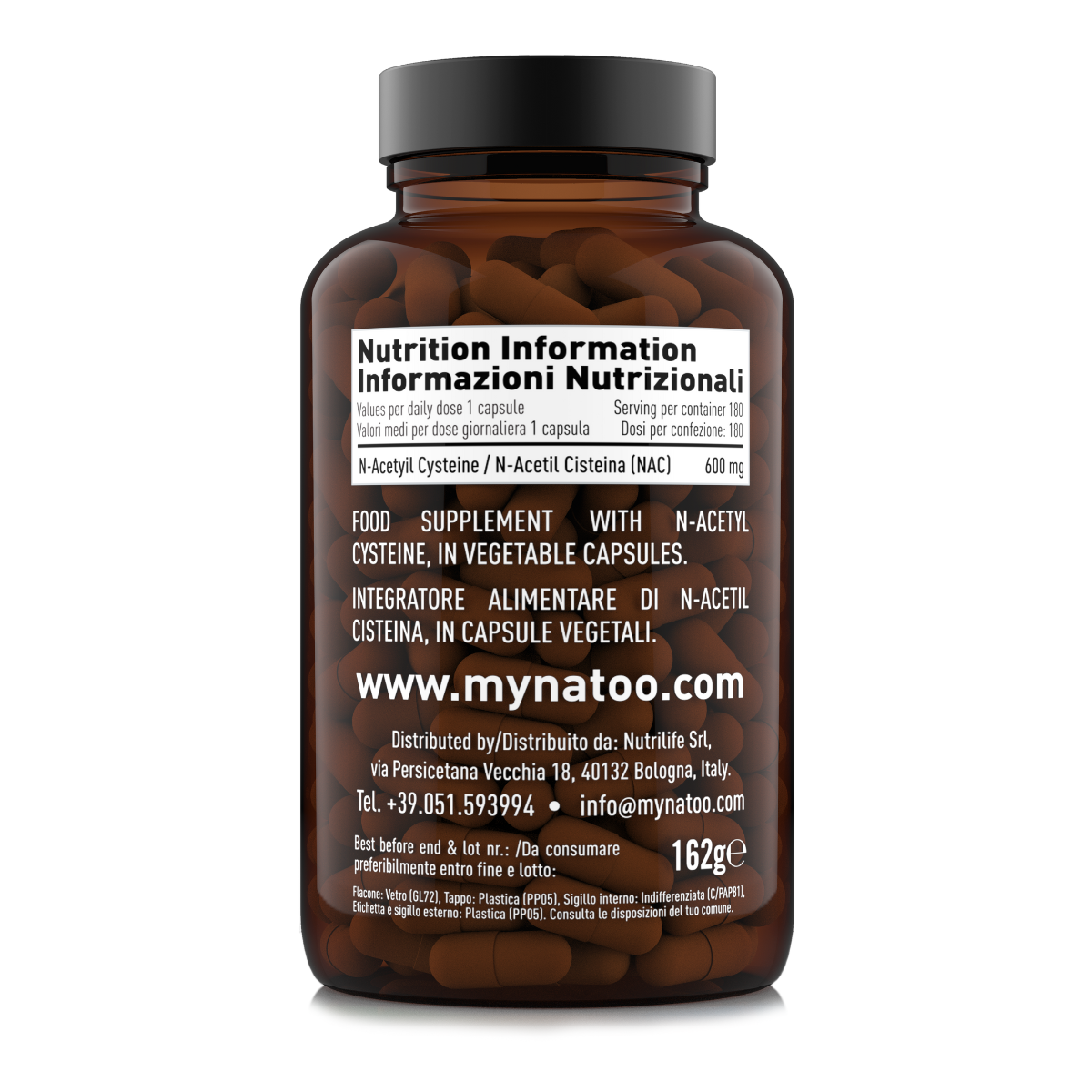 Tabella nutrizionale NAC 600 mg Natoo – Formato 180 capsule