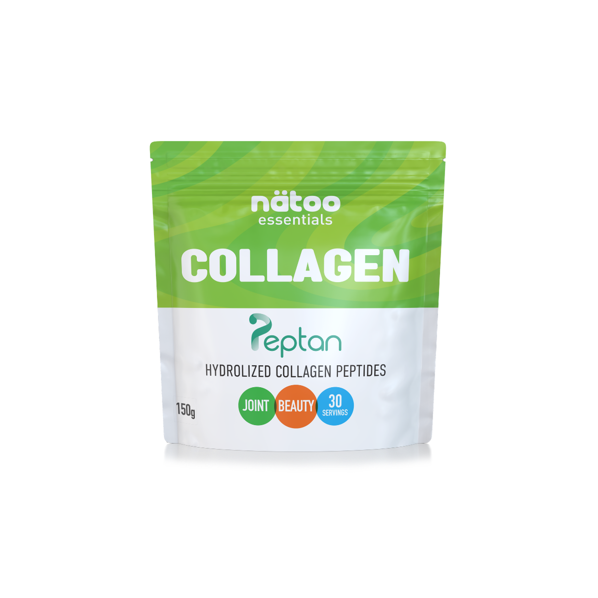 Busta Nätoo Essentials Collagen da 150 g, fronte: peptidi di collagene idrolizzato Peptan, 30 porzioni