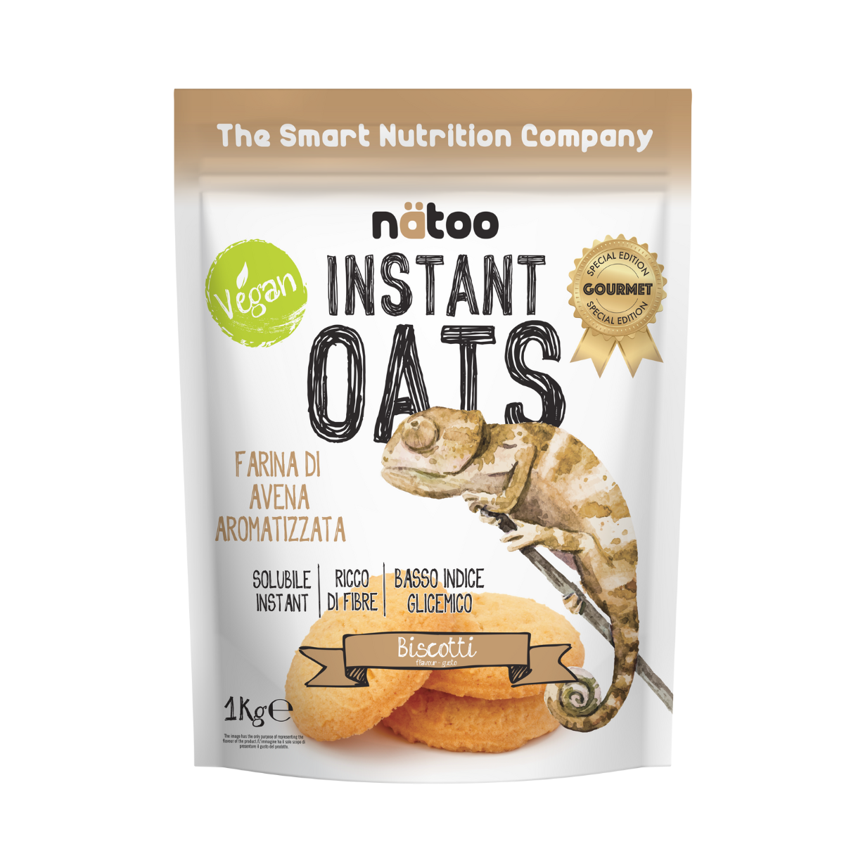 Confezione Nätoo Instant Oats farina d'avena istantanea gusto Biscotti 1kg – farina d'avena gourmet ricca di fibre e beta-glucani, basso indice glicemico, vegan