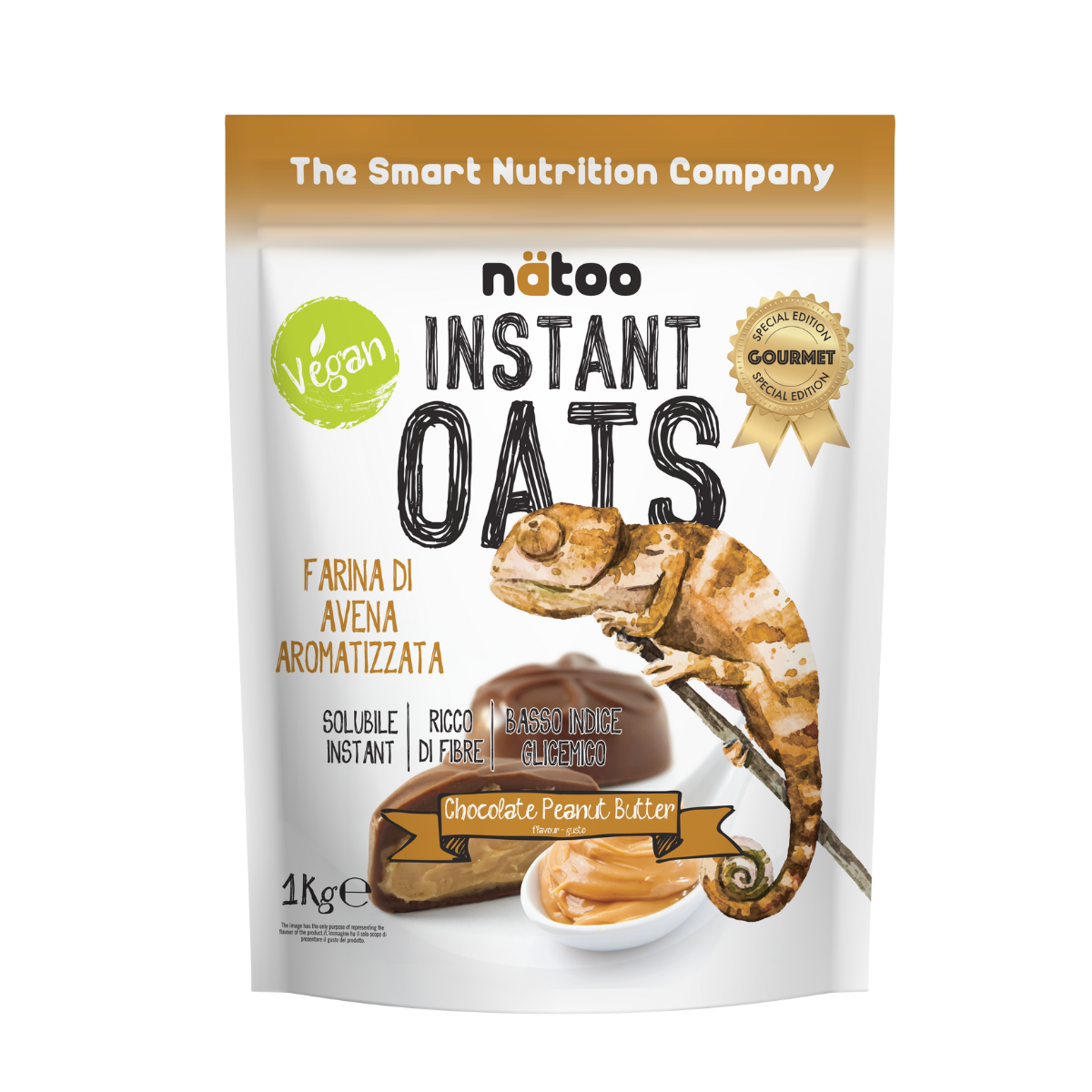 Confezione Nätoo Instant Oats farina d'avena istantanea gusto Chocolate Peanut 1kg – farina d'avena gourmet ricca di fibre e beta-glucani, basso indice glicemico, vegan