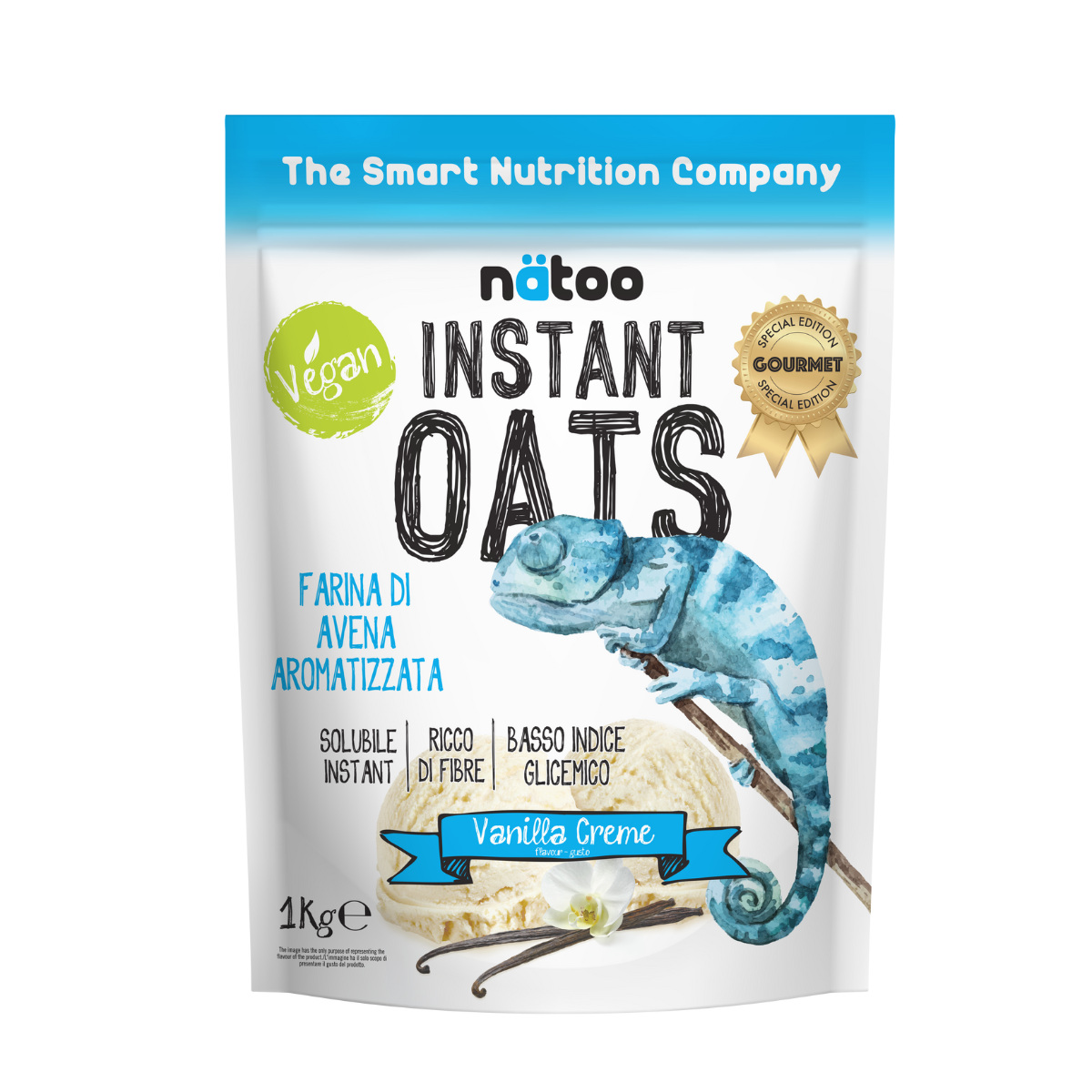 Confezione Nätoo Instant Oats farina d'avena istantanea gusto Vanilla Creme 1kg – farina d'avena gourmet ricca di fibre e beta-glucani, basso indice glicemico, vegan