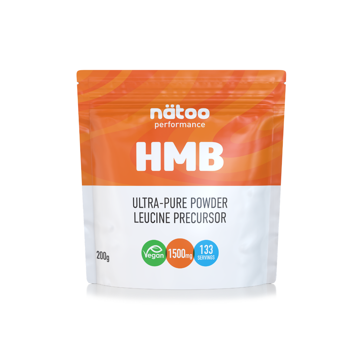 Busta Nätoo HMB Ultra-Pure Powder Leucine Precursor – 1500mg di Calcio HMB per misurino, 200g, vegano Made in Italy, vista frontale