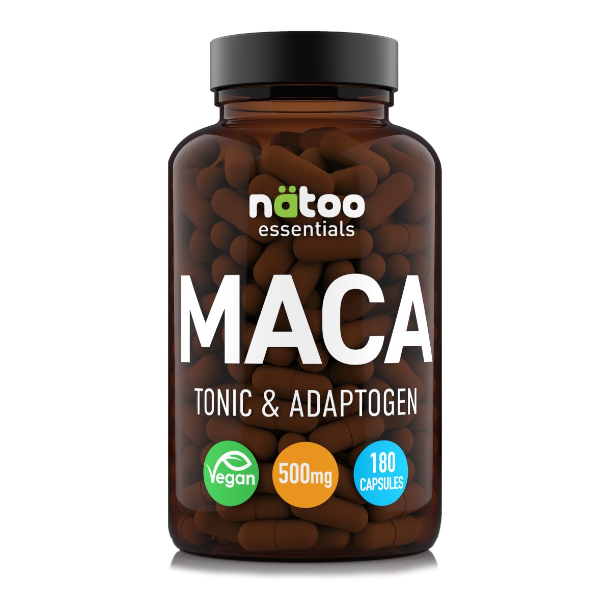 Barattolo da 180 capsule di Natoo Maca Essentials, integratore di Maca in capsule vegetali per energia e resistenza