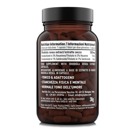 Tabella nutrizionale Rhodiola Rosea Nätoo con estratto titolato al 3% in rosavine