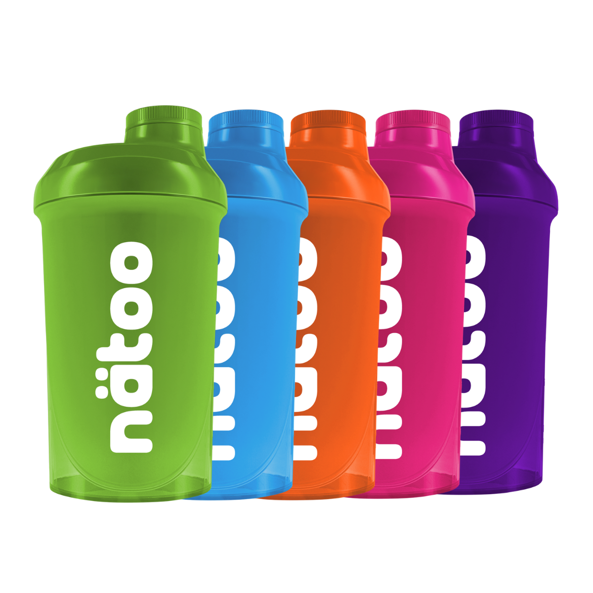 Shaker Nätoo colorati da 500 ml con logo bianco, vista frontale