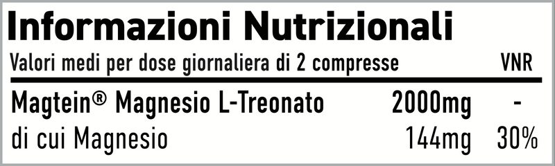 Tabella nutrizionale del Magnesio Treonato Magtein® in compresse di Nätoo