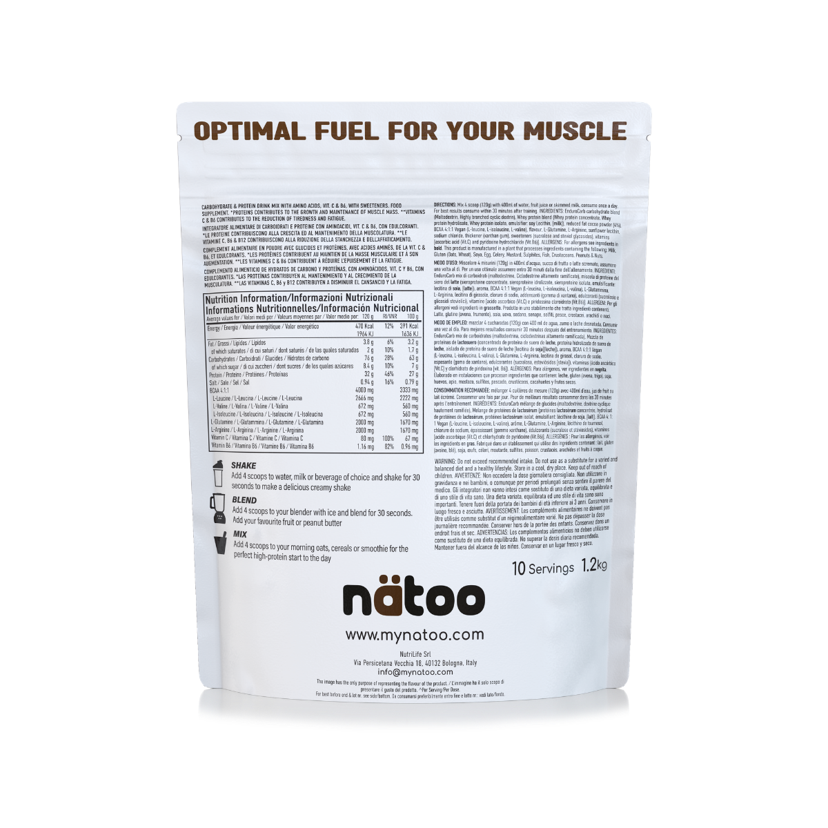 Whey Gainer Natoo gusto Chocolate Creme valori nutrizionali mass gainer proteine whey confezione retro