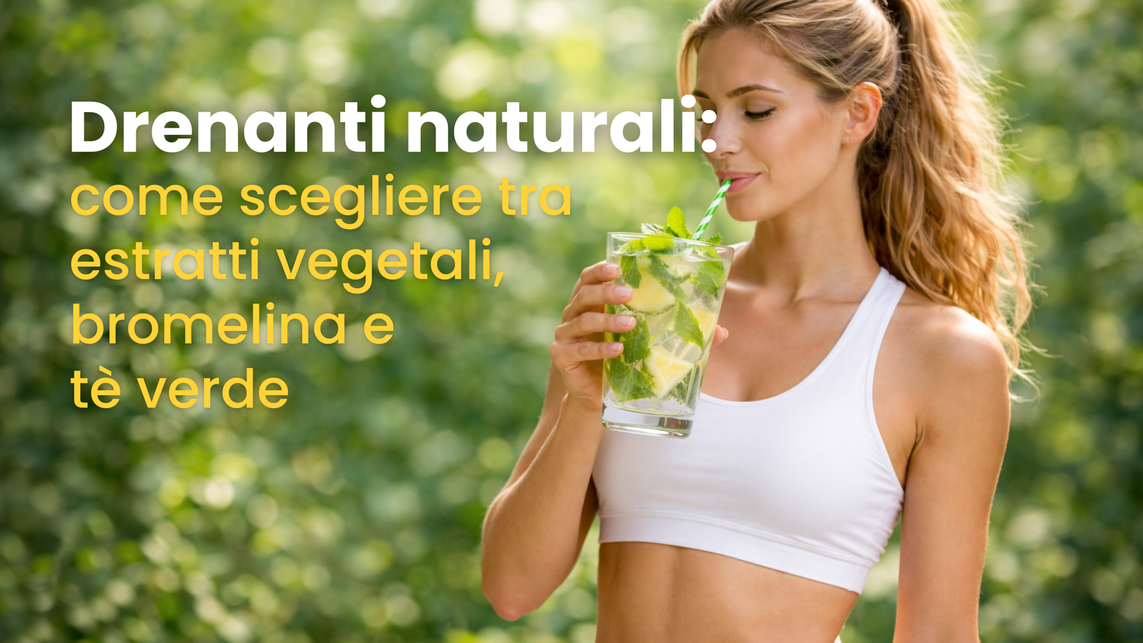 Ragazza che beve una bevanda drenante naturale per favorire il drenaggio dei liquidi corporei