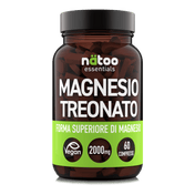 Integratore Magnesio Treonato Natoo, barattolo da 60 compresse 1000mg per supporto alla memoria e alla funzione cognitiva, vista frontale