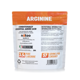 Confezione posteriore di arginina in polvere Natoo da 200 g con informazioni nutrizionali e modalità d’uso