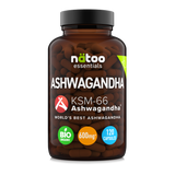 Barattolo fronte Ashwagandha BIO KSM-66 120 capsule Natoo – integratore naturale per stress, ansia e sonno