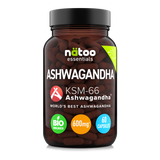 Barattolo fronte Ashwagandha BIO KSM-66 60 capsule Natoo – integratore adattogeno naturale anti-stress e ansia