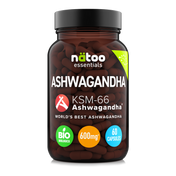 Barattolo fronte Ashwagandha BIO KSM-66 60 capsule Natoo – integratore adattogeno naturale anti-stress e ansia