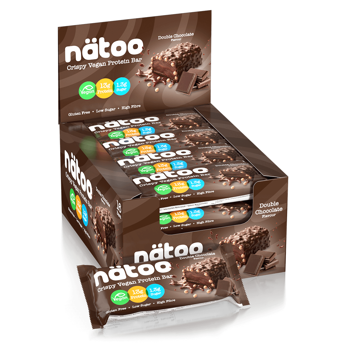 Barretta proteica vegana Nätoo gusto Double Chocolate – 13g di proteine, low sugar