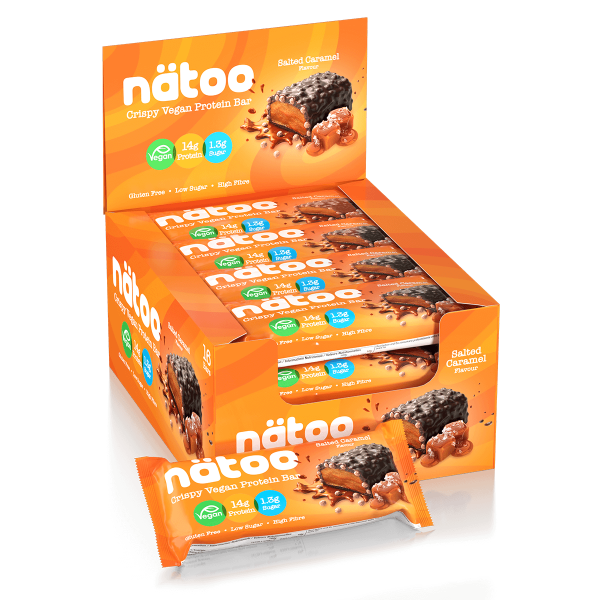 Barretta proteica vegana Nätoo gusto Salted Caramel – 14g di proteine, low sugar