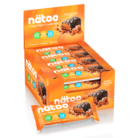 Barretta proteica vegana Nätoo gusto Salted Caramel – 14g di proteine, low sugar