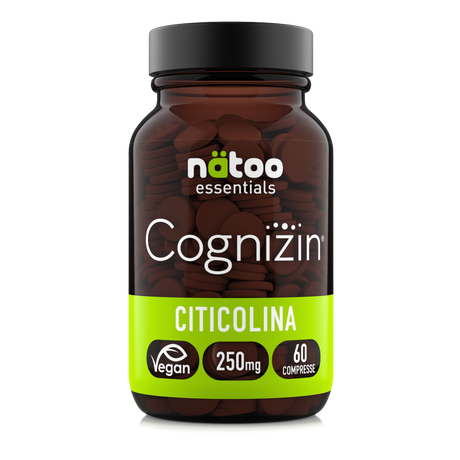 Citicolina Cognizin 250 mg Natoo Essentials 60 compresse integratore di CDP colina vegano vista frontale