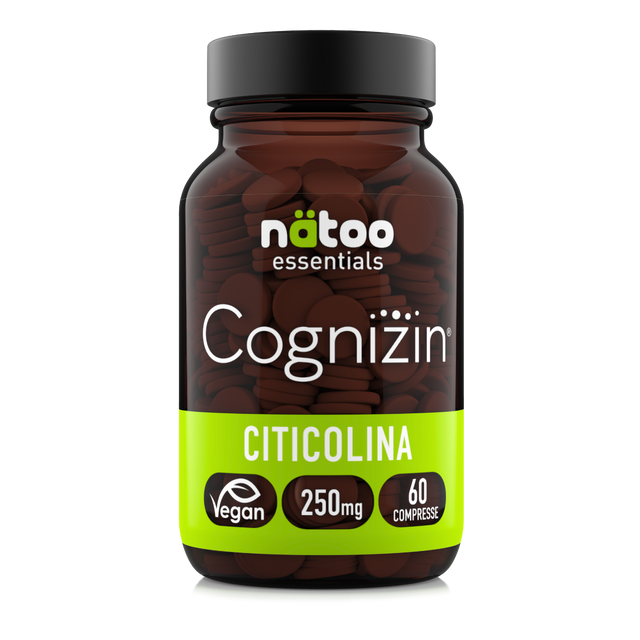 Citicolina Cognizin 250 mg Natoo Essentials 60 compresse integratore di CDP colina vegano vista frontale