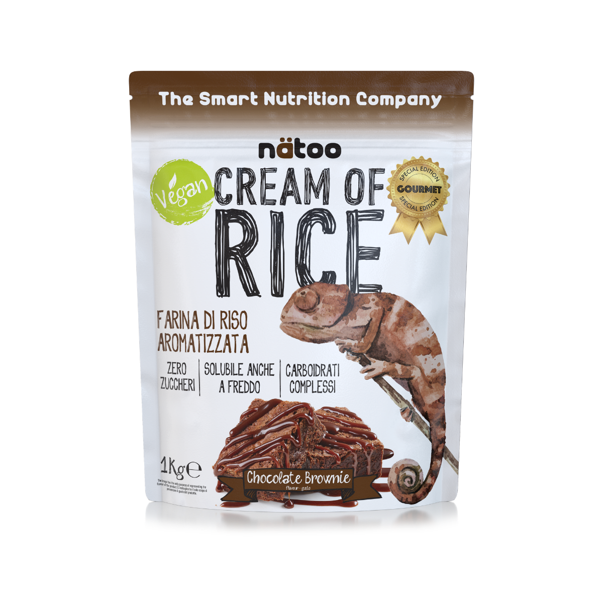 Crema di riso aromatizzata Chocolate Brownie Natoo 1kg carboidrati complessi per pre workout