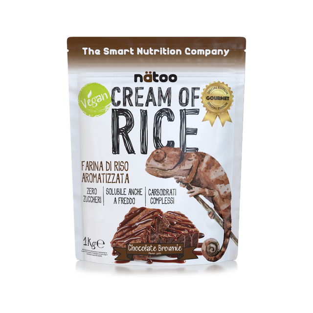 Crema di riso aromatizzata Chocolate Brownie Natoo 1kg carboidrati complessi per pre workout