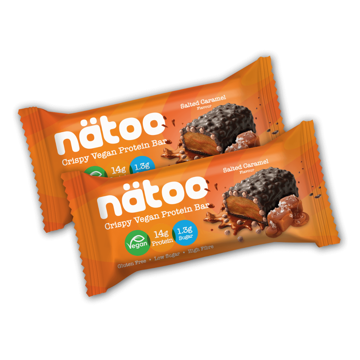 Duo Pack Nätoo di barrette proteiche vegane gusto Salted Caramel – 13g di proteine e solo 1,3g di zuccheri