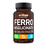 Ferro Bisglicinato Nätoo 120 capsule, 100% chelato REACTD™ con vitamina C
