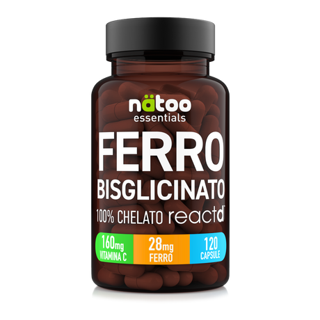 Ferro Bisglicinato Nätoo 120 capsule, 100% chelato REACTD™ con vitamina C