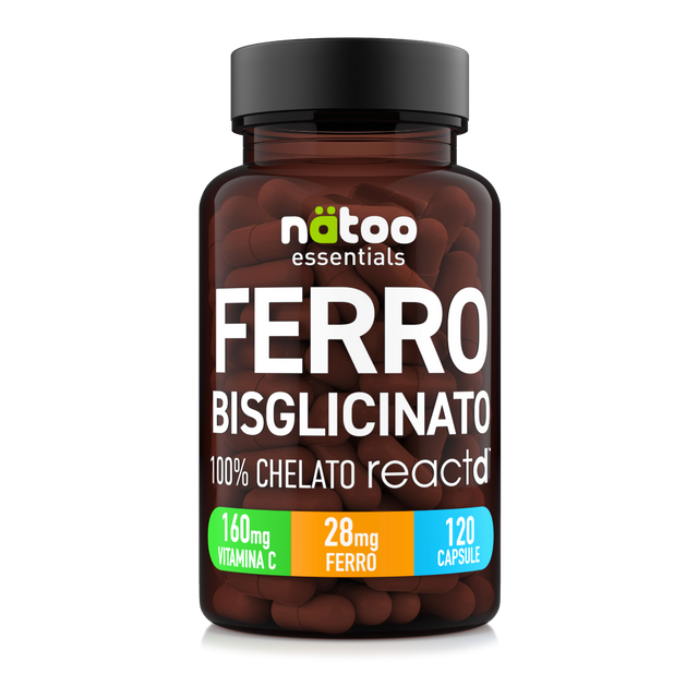 Ferro Bisglicinato Nätoo 120 capsule, 100% chelato REACTD™ con vitamina C
