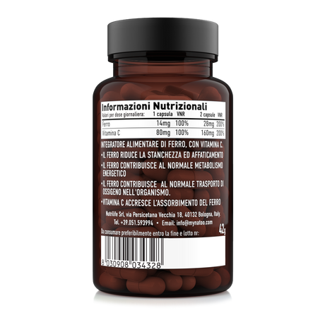 Tabella nutrizionale Ferro Bisglicinato Nätoo — 28 mg di ferro e 160 mg di vitamina C per dose