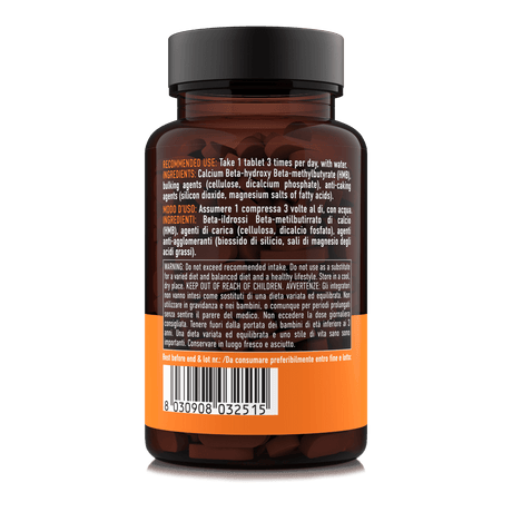 Nätoo HMB Performance 1000mg, etichetta e formato, con modo d'uso e ingredienti.