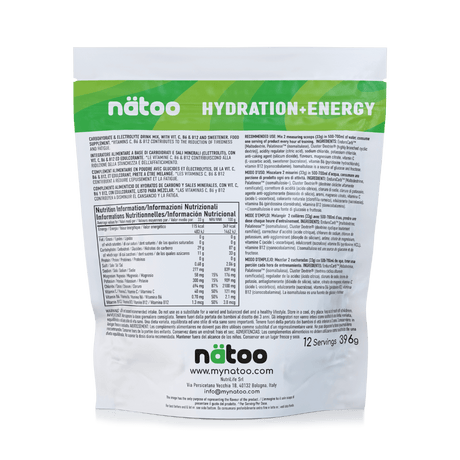 Etichetta con valori nutrizionali e modo d'uso di Hydra Lemon Lime 396 g