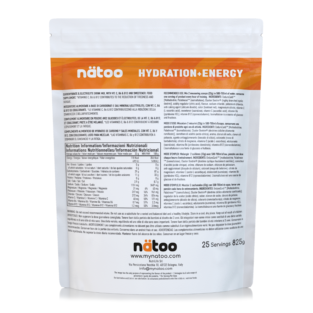 Etichetta valori nutrizionali di Hydra Orange Splash 825 g