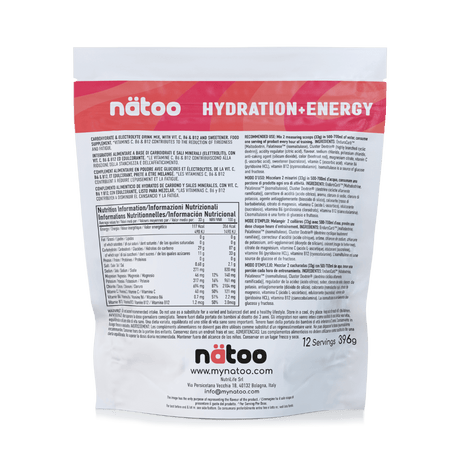Etichetta con valori nutrizionali e modo d'uso di Hydra Pink Grapefruit 396 g