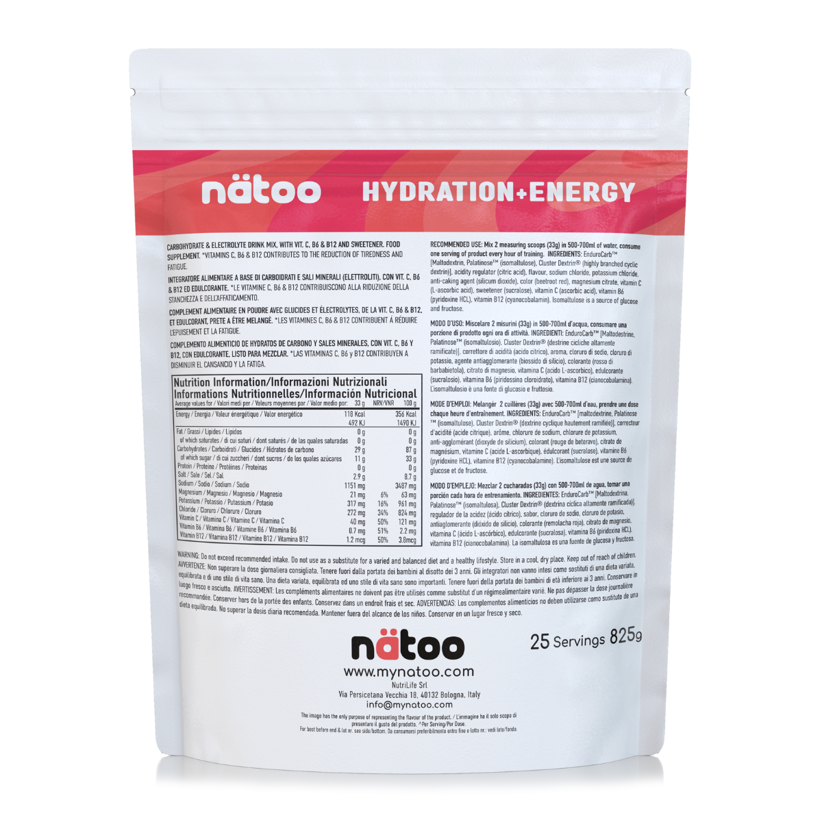 Etichetta valori nutrizionali di Hydra Pink Grapefruit 825 g