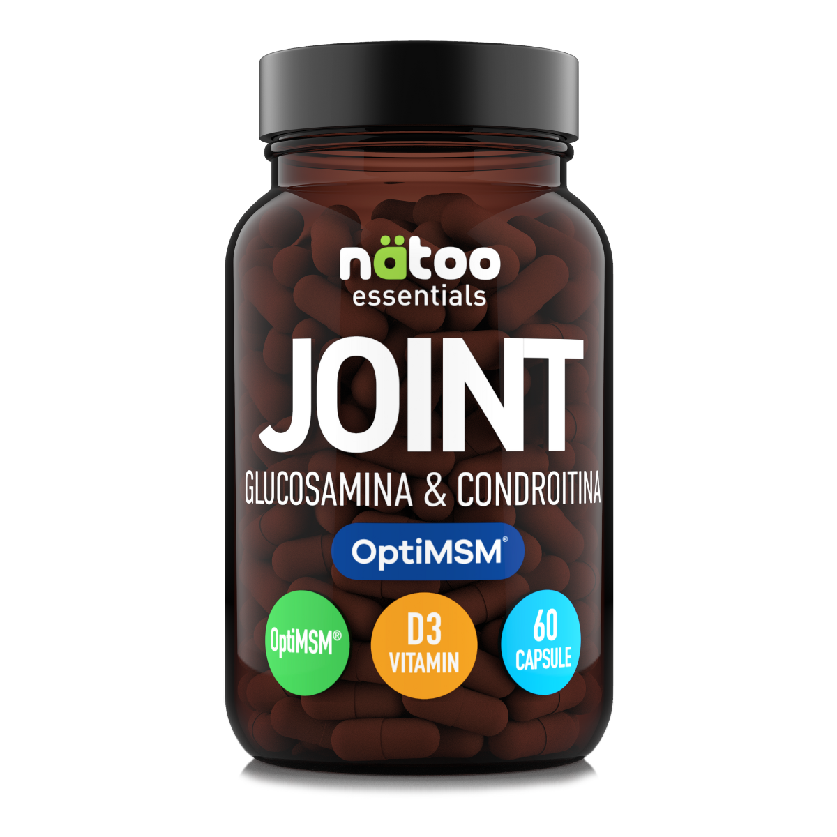 Joint Nätoo, glucosamina e condroitina con OptiMSM®, barattolo in vetro da 60 capsule