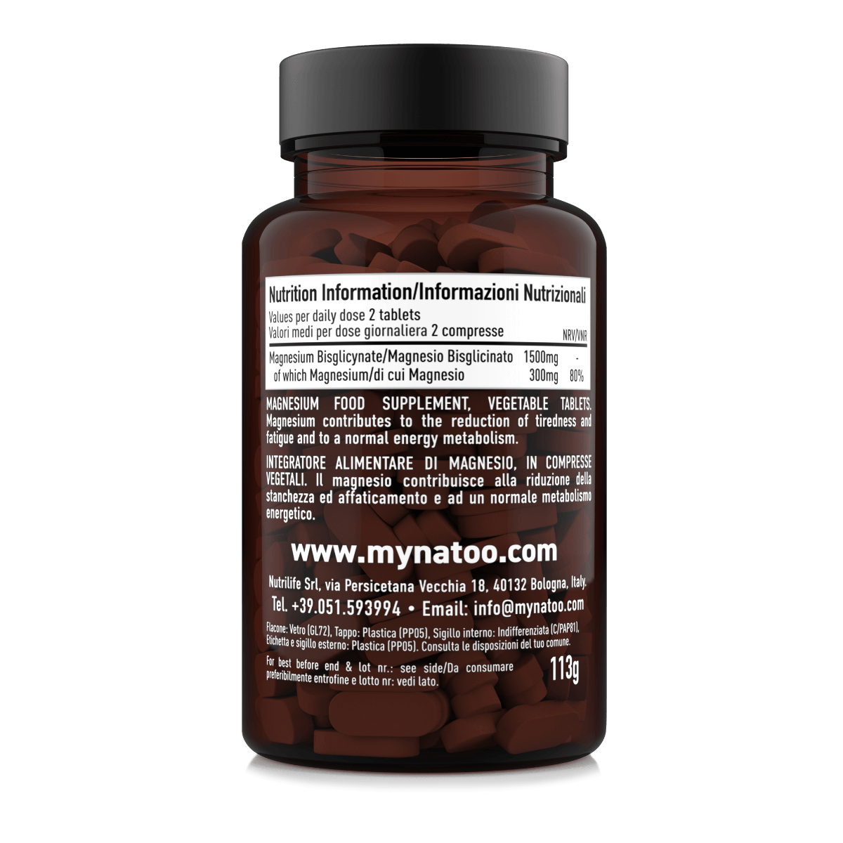 Tabella nutrizionale Magnesio Bisglicinato Natoo 90 compresse, magnesio chelato in forma bisglicinata