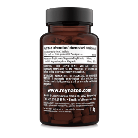 Tabella nutrizionale Magnesio Bisglicinato Natoo 90 compresse, magnesio chelato in forma bisglicinata