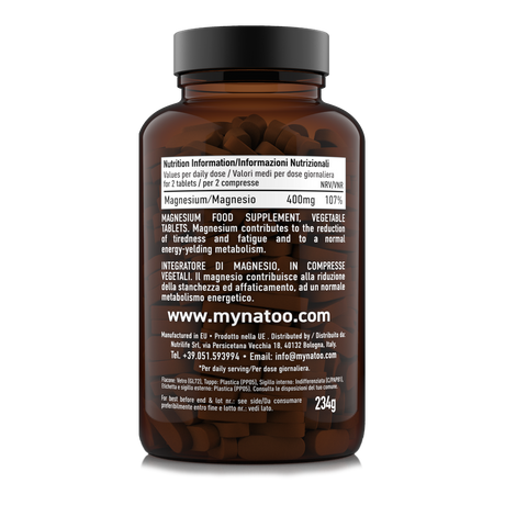Tabella nutrizionale Magnesium Complex Natoo 180 compresse, magnesio completo con citrato, carbonato e bisglicinato